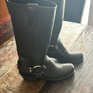 Black Heeled Boots with Harness Strap